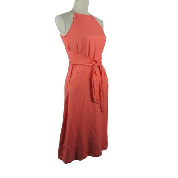 LOFT Peach Fit & Flair Front Tie Linen Dress Size 00 NEW - Picture 2 of 10